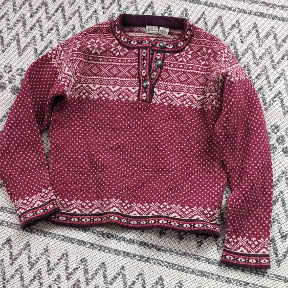 Vintage L.L.Bean Burgundy 100% Lambswool Nordic Sweater